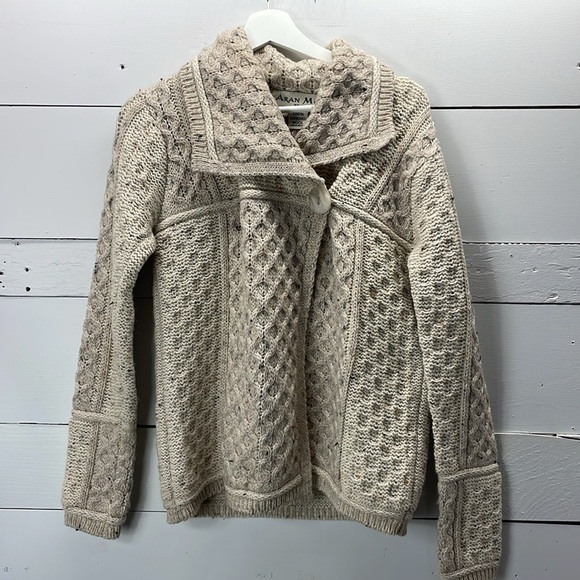 Aran Mor Irish Merino Wool Sweater in Cream Size Medium - Picture 1 of 5